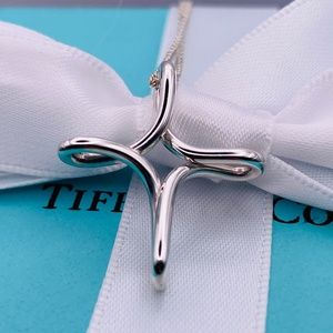 Tiffany & Co infinity cross Elsa Peretti 925 silver 16” box AUTHENTICATION